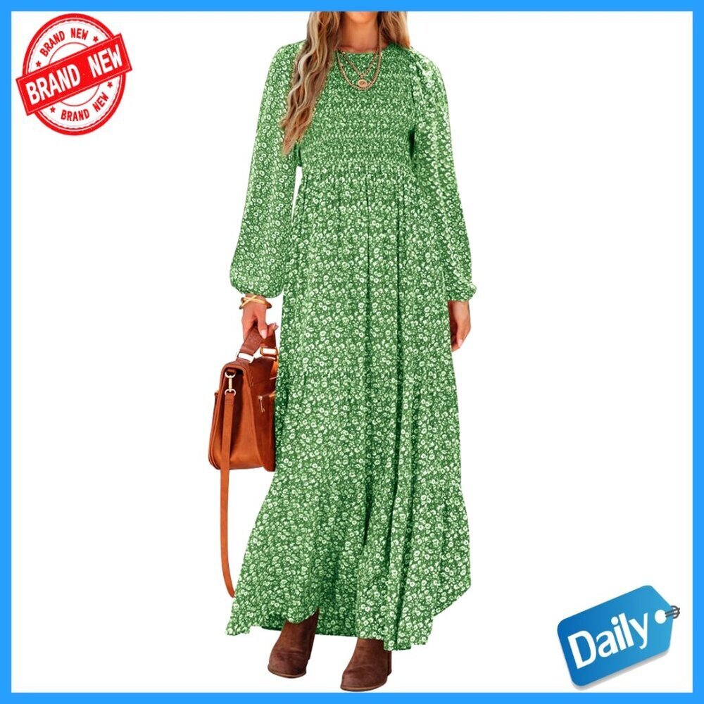 Long Sleeve Floral Maxi Dress Smocked Tiered A-Line Maternity Wedding Guest